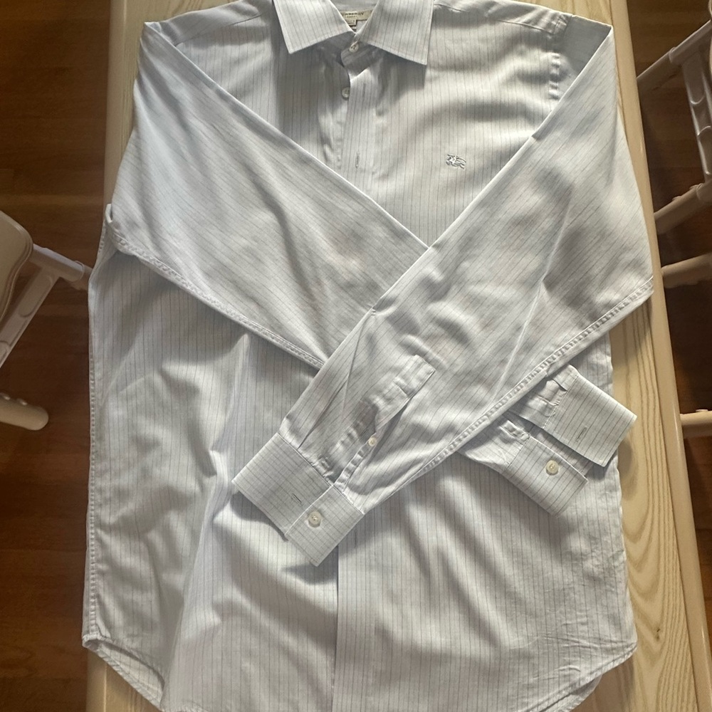 Burberry Sky Blue Striped Dress Shirt